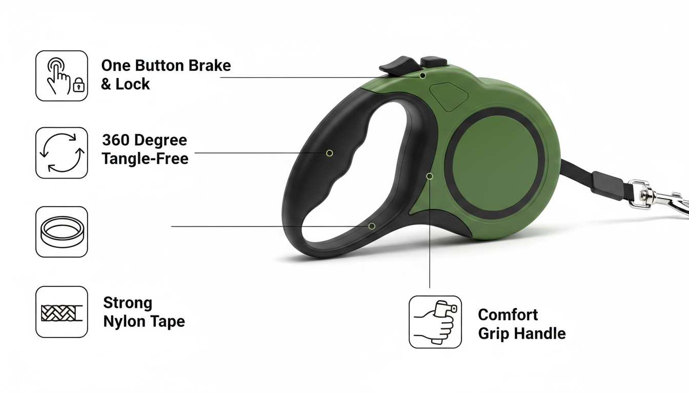 Retractable Dog Lead for Small, Medium & Large Dogs