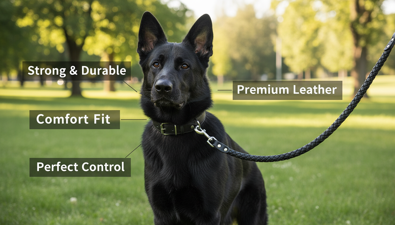 Braided Leather Dog Collar &amp; Leash Set for Medium & Large Dogs