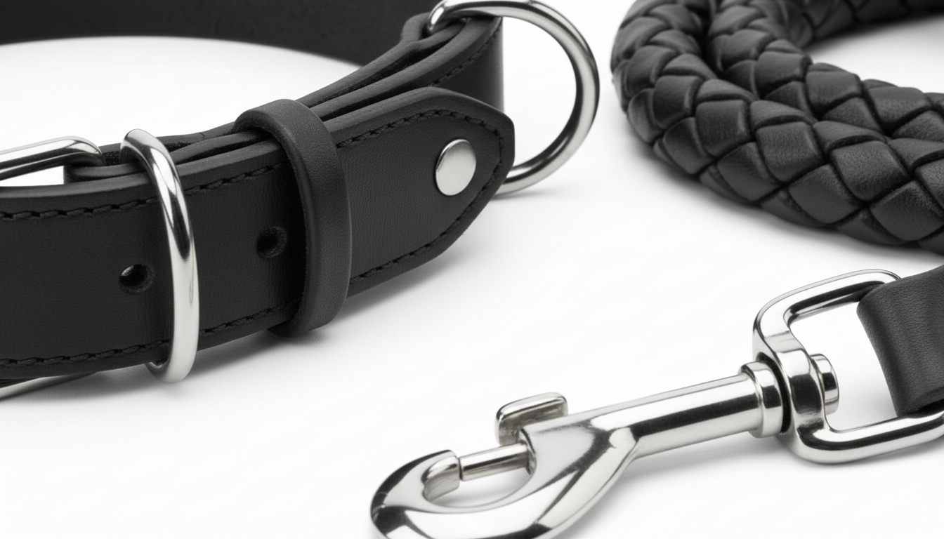 Braided Leather Dog Collar &amp; Leash Set for Medium & Large Dogs