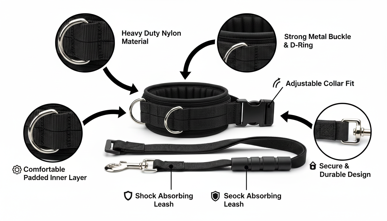 Tactical Dog Collar and Leash Set for Medium & Large Dogs