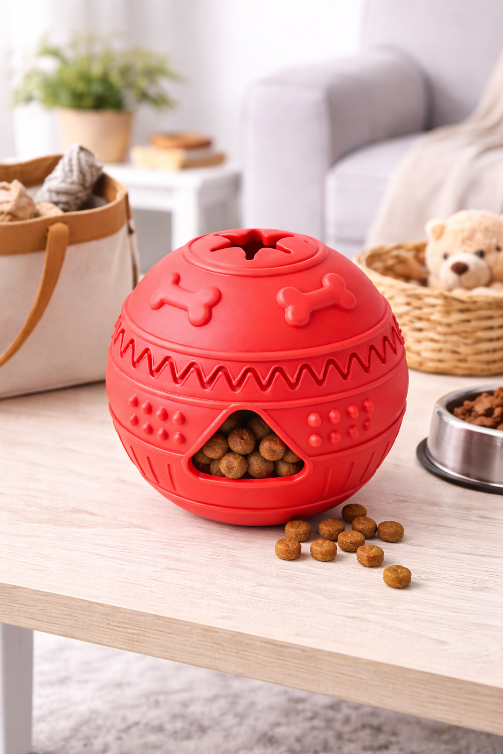 Red Interactive Dog Puzzle Toy with Treat Dispensing, Slow Feeder Design - Image 3