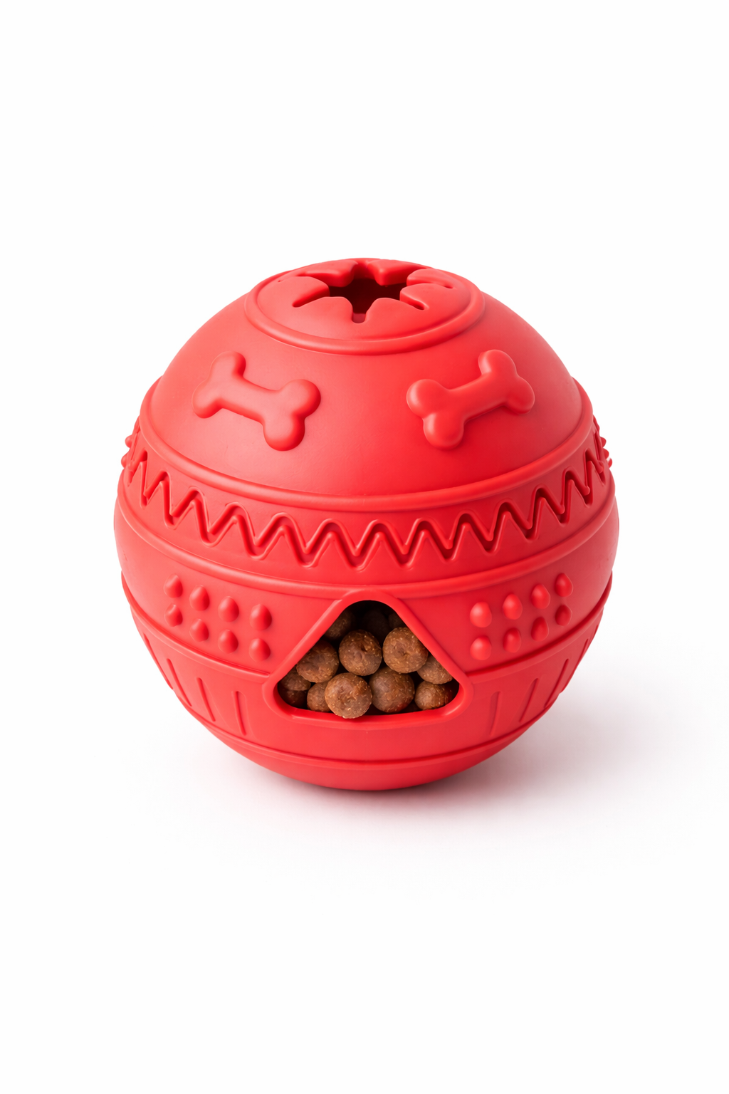 Red Interactive Dog Puzzle Toy with Treat Dispensing, Slow Feeder Design
